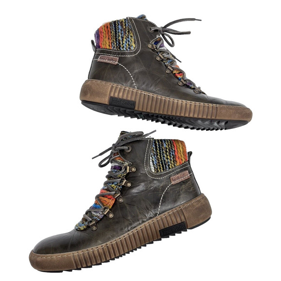 Josef Seibel Maren 06 Olive Leather Multicolor Knit Lace Up Boot Sneaker Size 41 - Picture 6 of 12